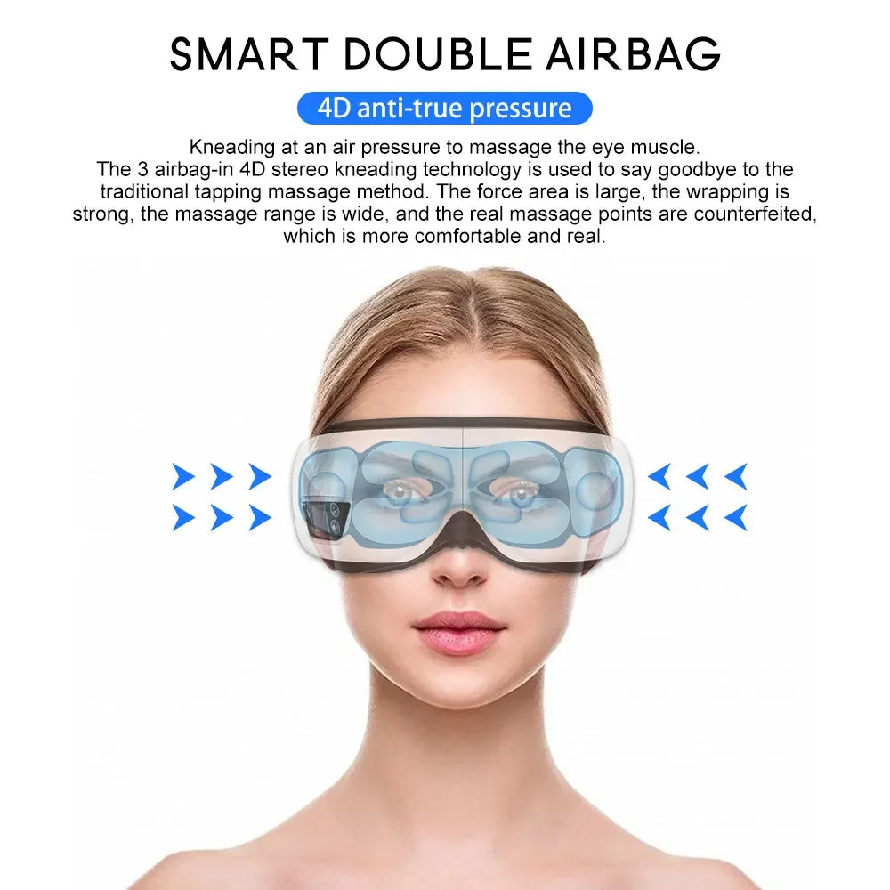 Eye Massager 6D Smart Airbag Vibration and Heat Function Technology with Portable Feature