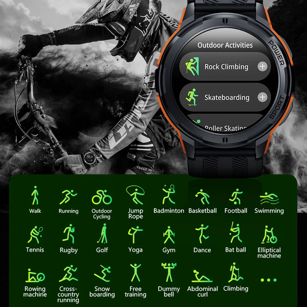 C25 Smart Waterproof Watch for Men Bluetooth Call 1.43inch AMOLED HD Screen AI Voice 410mAh Battery