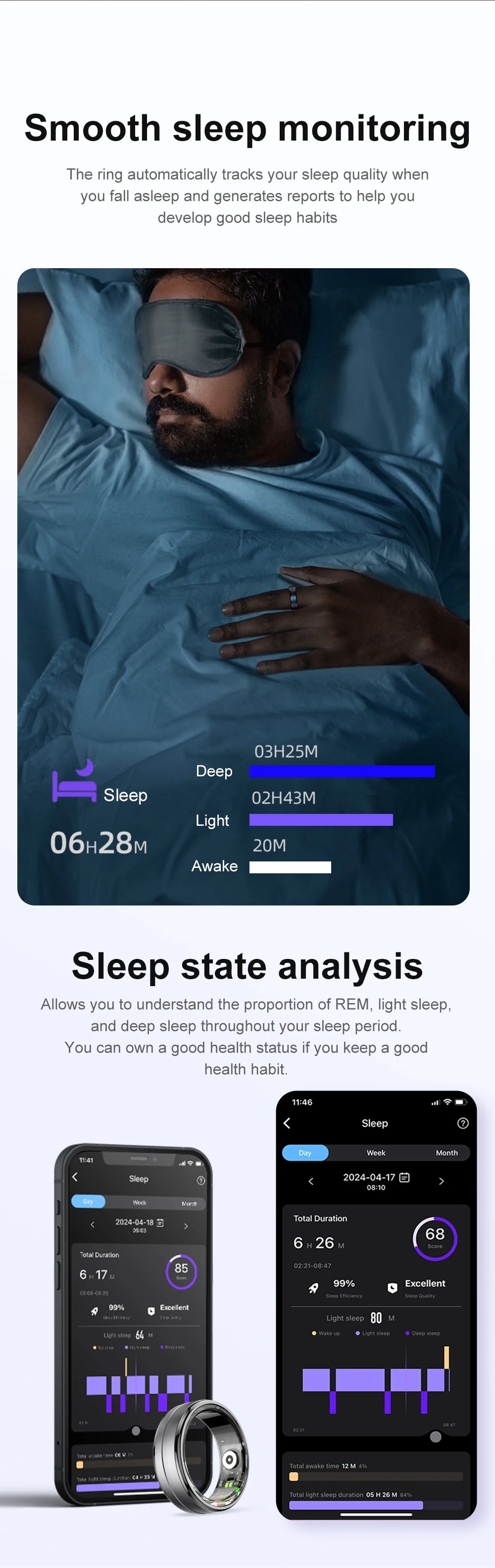 COLMI Military Grade Titanium Steel Shell Classical Smart Health Ring IP68 Waterproof Technology 24/7 with Health Tracking and Sleep Monitoring