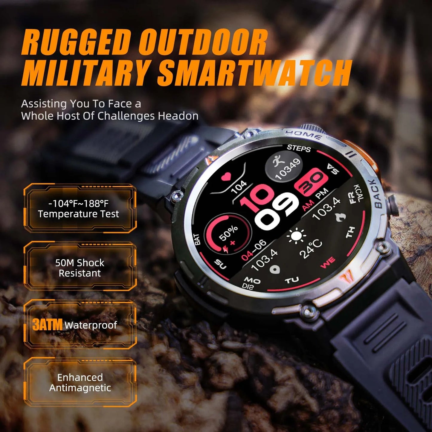 EIGIIS KE3 Smart Military Watch 3ATM Waterproof Original Design HD Display 24/7 Health Monitoring For Men