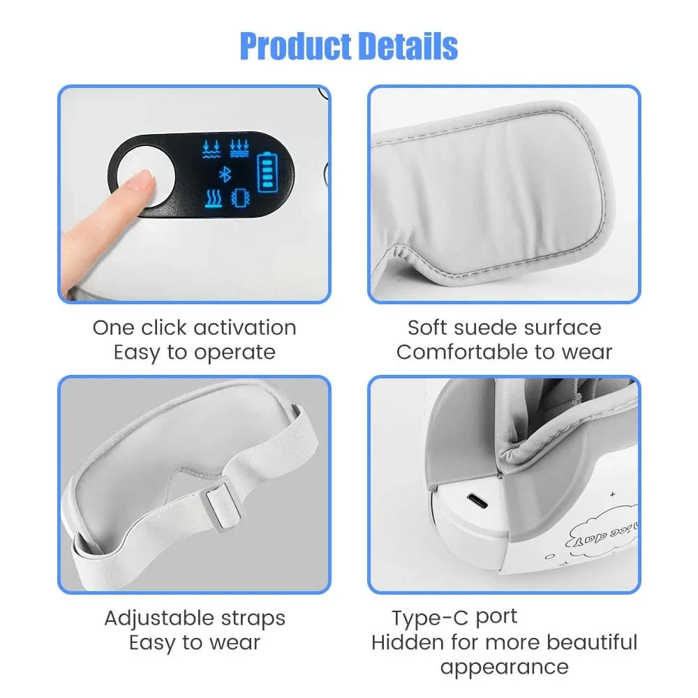 Eye Massager 6D Smart Airbag Vibration and Heat Function Technology with Portable Feature