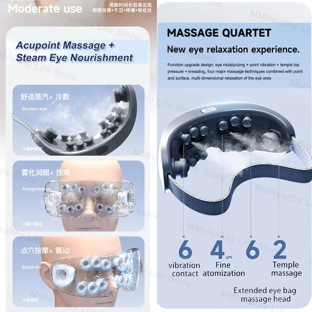 Electric Steam Eye Massager with Soothing Steam Therapy and Air Pressure Features