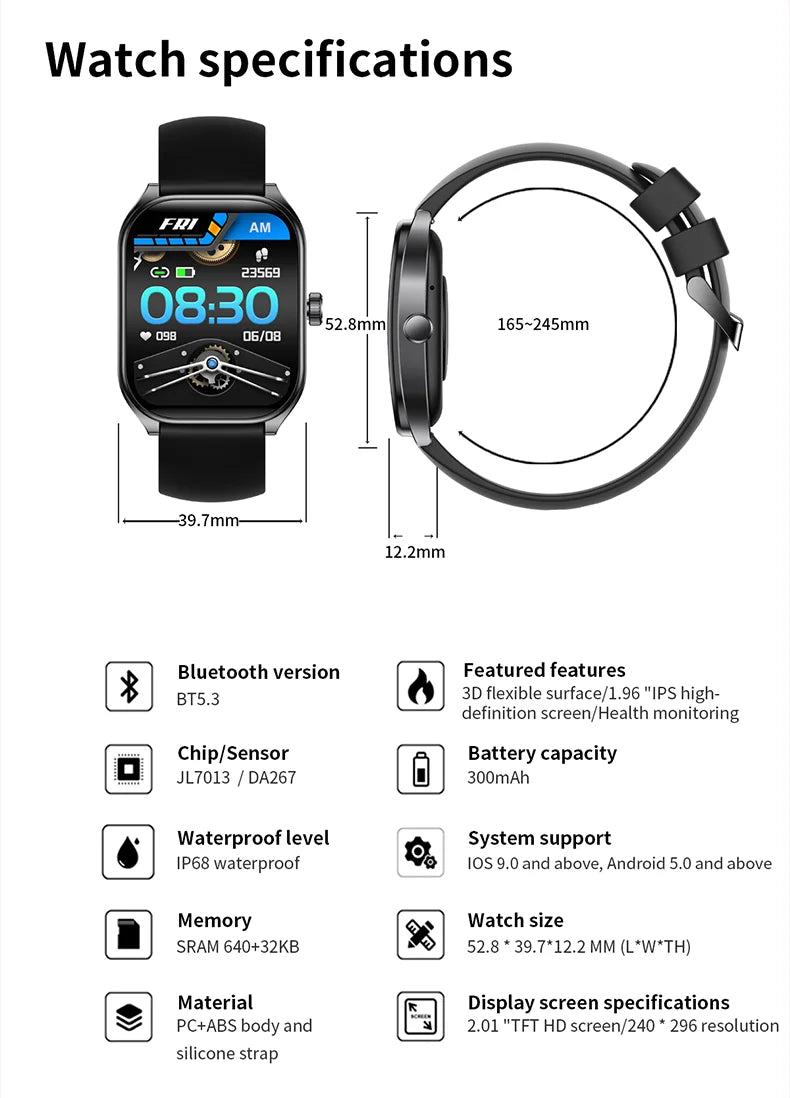 Aolon 2.01" Curved Screen Smartwatch for Men
