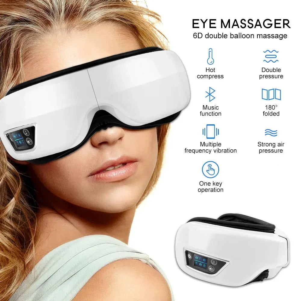 Eye Massager 6D Smart Airbag Vibration and Heat Function Technology with Portable Feature