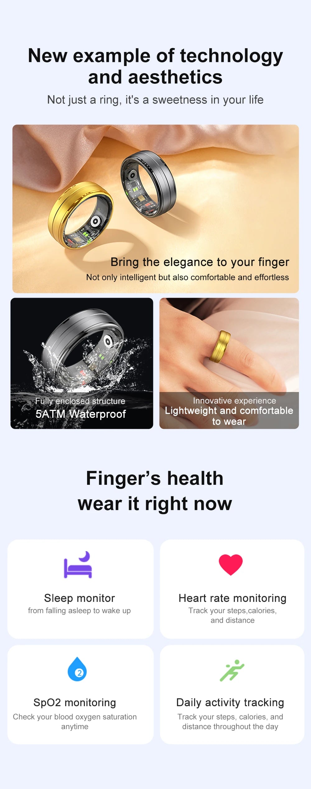 COLMI Military Grade Titanium Steel Shell Classical Smart Health Ring IP68 Waterproof Technology 24/7 with Health Tracking and Sleep Monitoring
