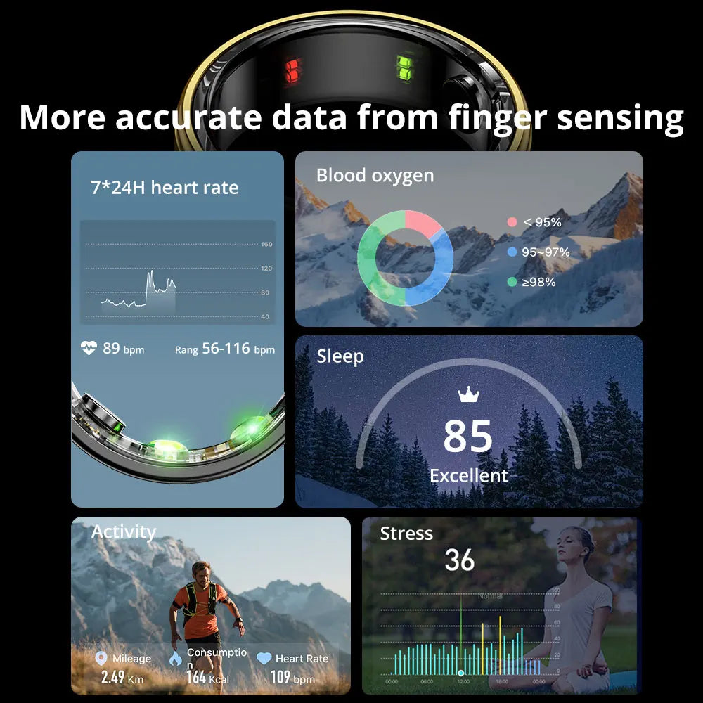 COLMI Military Grade Titanium Steel Shell Classical Smart Health Ring IP68 Waterproof Technology 24/7 with Health Tracking and Sleep Monitoring