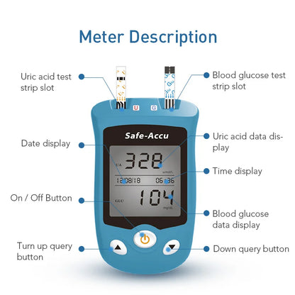 Sinocare Safe AQ UG mg/dL Blood Glucose & Uric Acid Meter