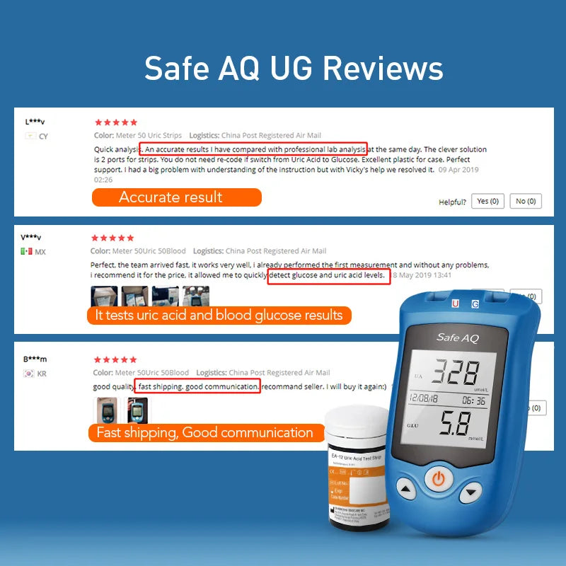 Sinocare Safe AQ UG mg/dL Blood Glucose & Uric Acid Meter