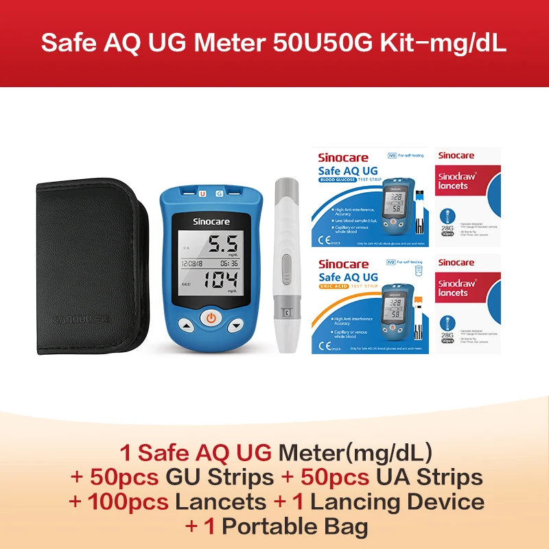 Sinocare Safe AQ UG mg/dL Blood Glucose & Uric Acid Meter