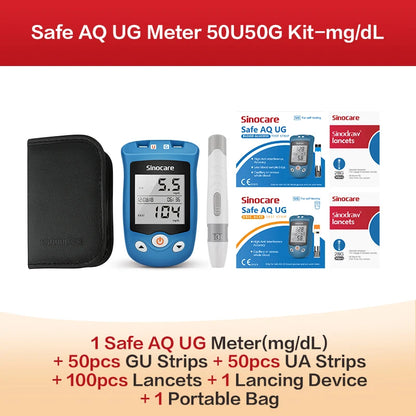 Sinocare Safe AQ UG mg/dL Blood Glucose & Uric Acid Meter