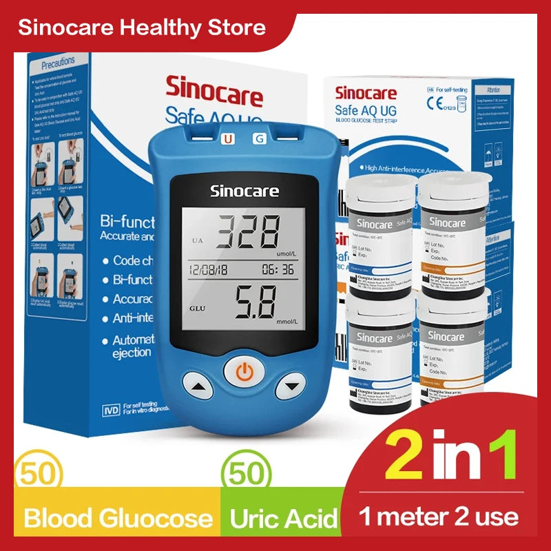 Sinocare Safe AQ UG mg/dL Blood Glucose & Uric Acid Meter