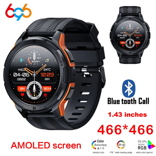 C25 Smart Waterproof Watch for Men Bluetooth Call 1.43inch AMOLED HD Screen AI Voice 410mAh Battery