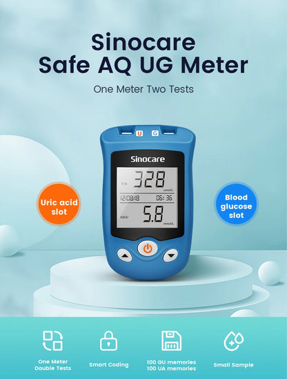 Sinocare Safe AQ UG mg/dL Blood Glucose & Uric Acid Meter