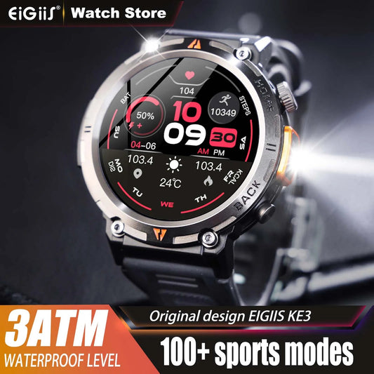 EIGIIS KE3 Smart Military Watch 3ATM Waterproof Original Design HD Display 24/7 Health Monitoring For Men