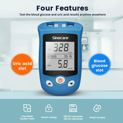 Sinocare Safe AQ UG mg/dL Blood Glucose & Uric Acid Meter